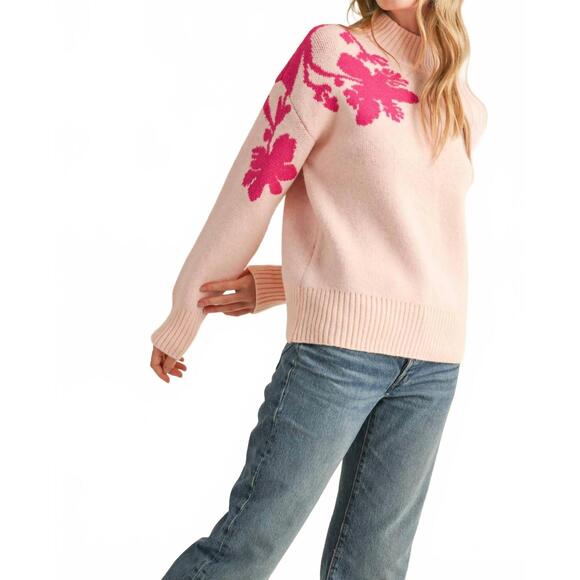 NEW &MERCI mock neck floral sweater in pink - Picture 5 of 5